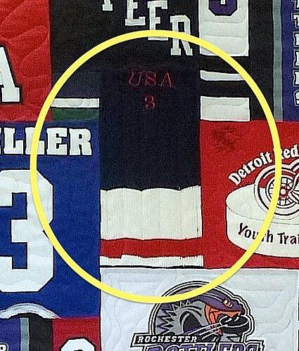 Example of a hockey sock sock used in a Too Cool T-shirt Quilt