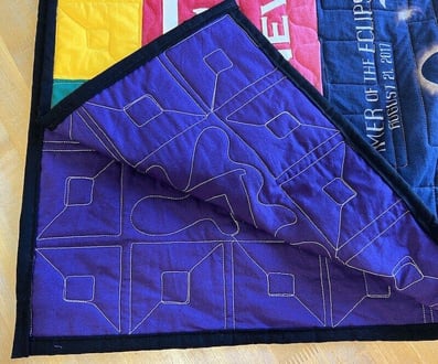 Backing and binding on a Too Cool T-shirt Quilt