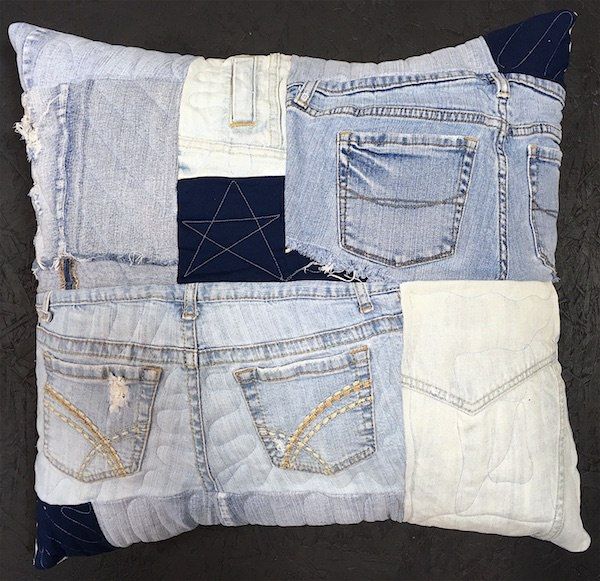 Blue jean pillow by Too Cool T-shirt Quilts