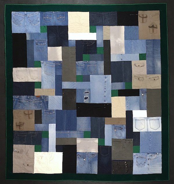 Blue jean quilt with hunter green by too cool tshirt quilts