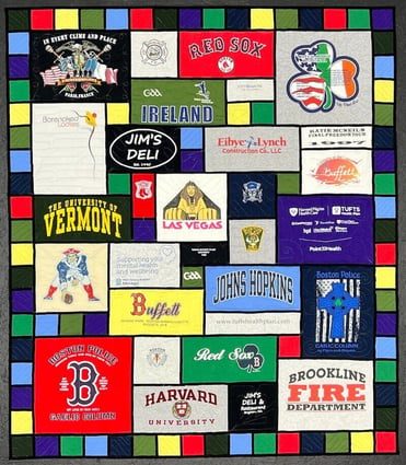 stained glass style T-shirt quilt by Too Cool T-shirt quilts.