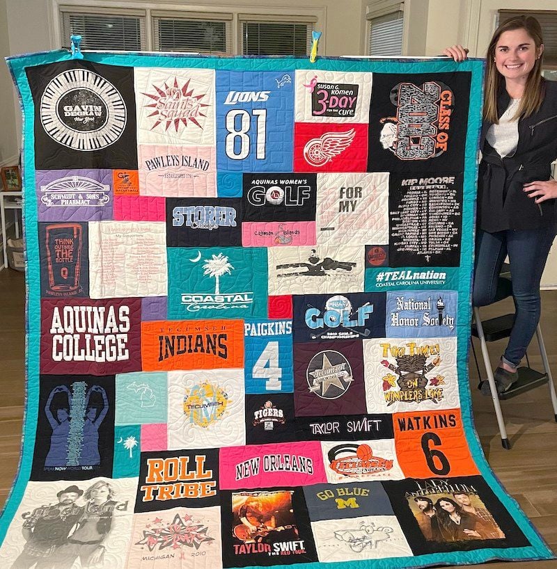Girl with Graduation Quilt