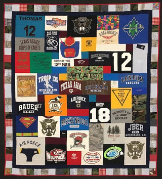Hybrid memorial quilt with T-shirts and clothing by Too Cool T-shirt Quilts