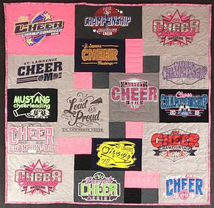 A cheerleading T-shirt quilt by Too Cool T-shirt quilts