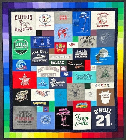 Ombre rainbow border on a T-shirt quilt by Too Cool T-shirt Quilts