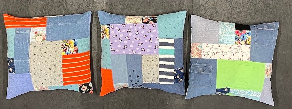 Memorial pillows made from clothing by Too Cool T-shirt Quilts