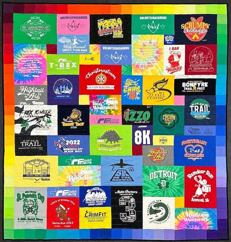 Rainbow border on a Too Cool T-shirt Quilt