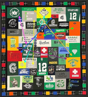 find back side of the front block on a T-shirt quilt by Too Cool T-shirt Quilts