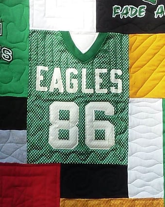 Football jerseys material can be used in a Too Cool T-shirt quilt.