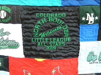 jacket in a baseball t-shirt quilt by Too Cool T-shirt quilt