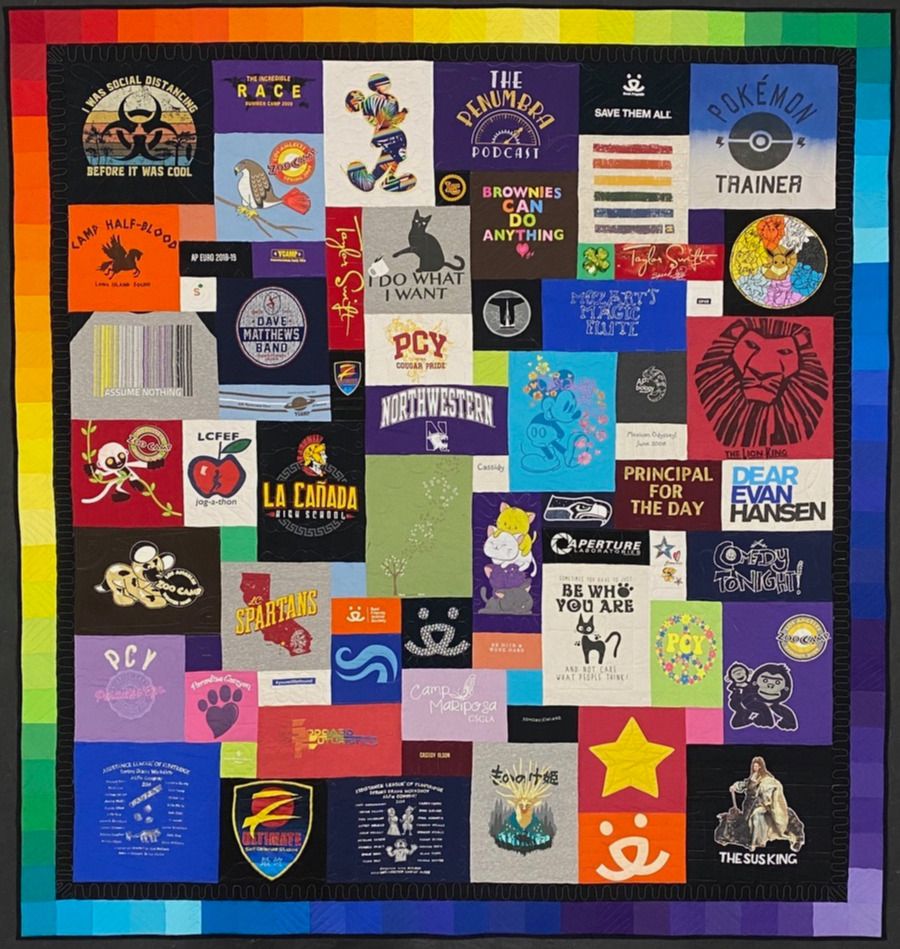 rainbow border black- T-shirt quilt by Too Cool T-shirt quilts
